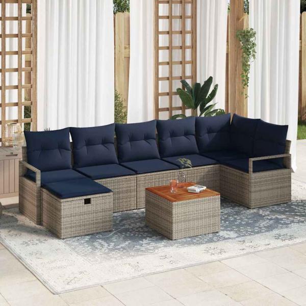 ARDEBO.de - Gartensofa-set mit Kissen mit Speicher 8 pcs Grau Poly-Rattan