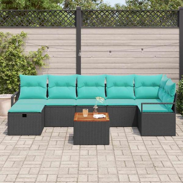Gartensofa-set 8 stk. Schwarz Poly-Rattan