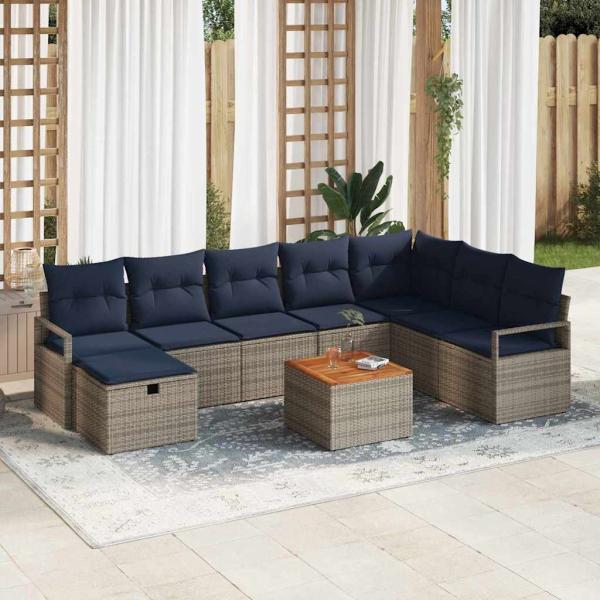 ARDEBO.de - Gartensofa-set mit Kissen mit Speicher 9 pcs Grau Poly-Rattan
