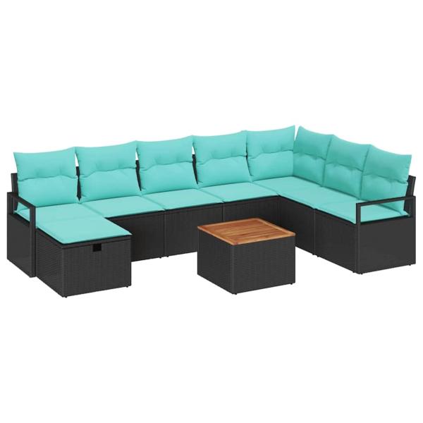 Gartensofa-set 9 stk. Schwarz Poly-Rattan