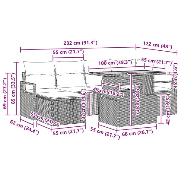 Gartensofa-set 7 Stk. Grau Poly-Rattan