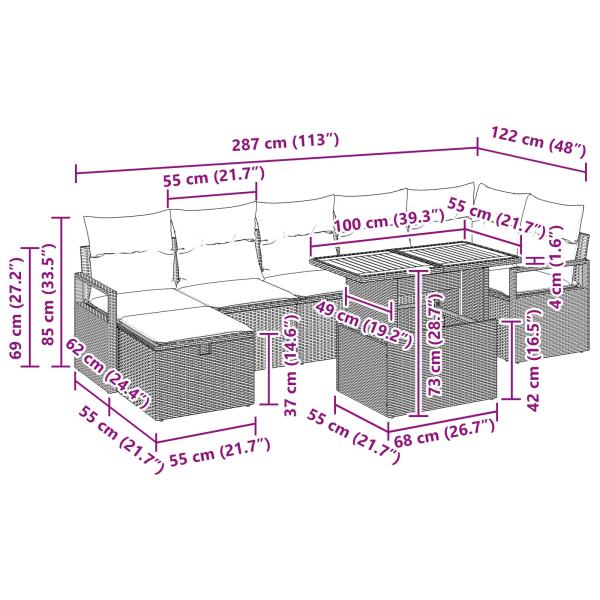 Gartensofa-set 8 Stk. Grau Poly-Rattan