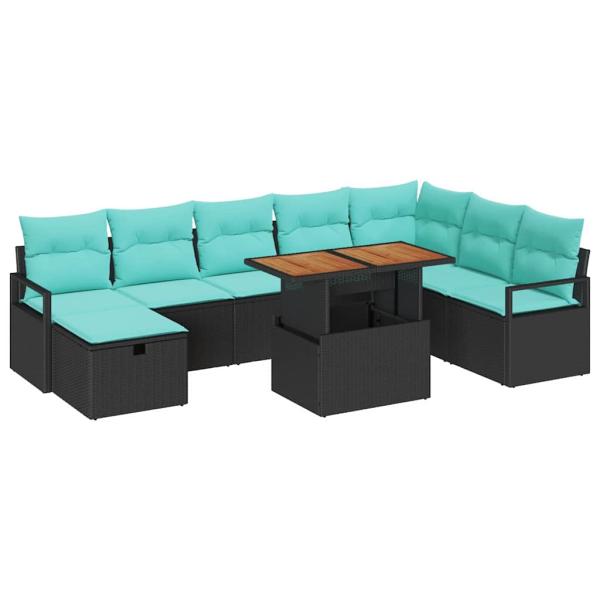 Gartensofa-set 9 stk. Schwarz Poly-Rattan