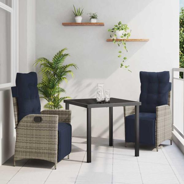 ARDEBO.de - Garten Essgruppe mit Kissen 3 pcs Grau und Schwarz Rattan