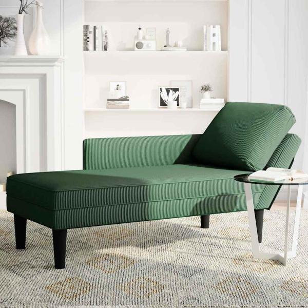 Chaiselongue mit Kissen Dunkelgrün Cordstoff