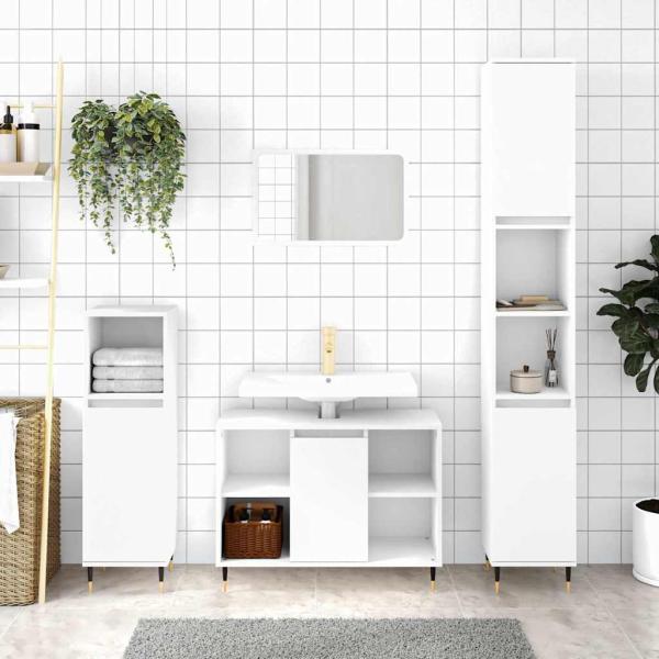 ARDEBO.de - Badschrank Weiß 30x30x100 cm Holzwerkstoff
