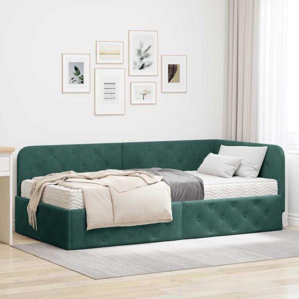 ARDEBO.de - Eckbettgestell Dunkelgrün 90 x 190 cm Samt