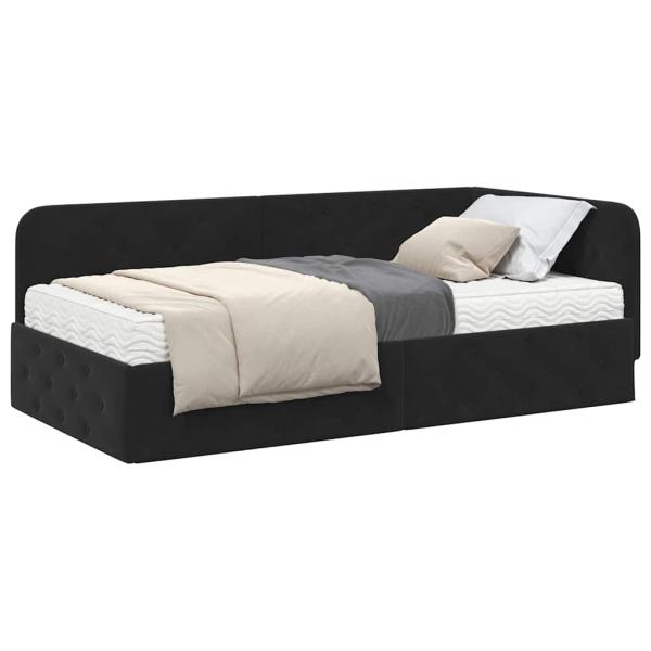 Eckbettgestell Schwarz 90 x 190 cm Samt