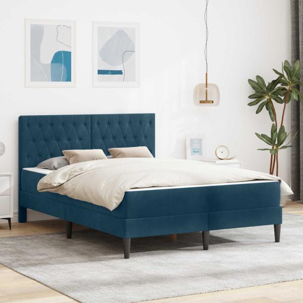 ARDEBO.de - Bettgestell mit Matratze Blau Blau 120 x 190 cm Samt
