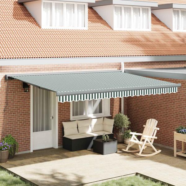 ARDEBO.de - Ausziehbare Markise Grün und Weiß 4 x 3 m Leinen und Aluminium