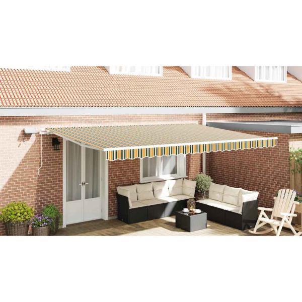 Einziehbare Markise Grün und Gelb 500 x 300 cm Stoff und Stahl