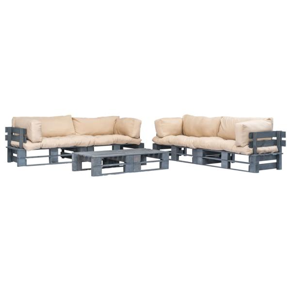 ARDEBO.de - 6-tlg. Outdoor-Lounge-Set Paletten Kissen in Sandfarben Holz