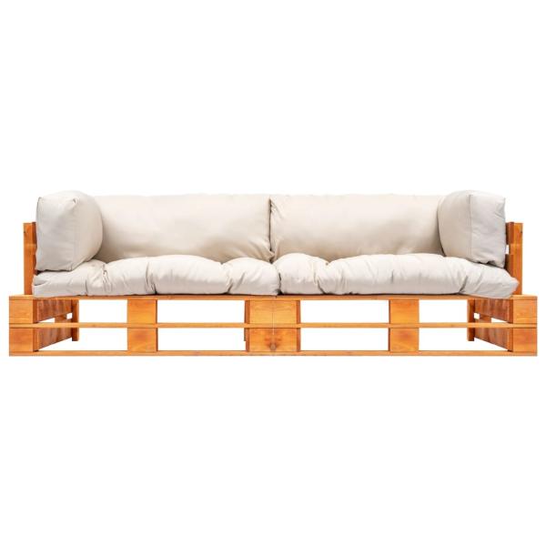 2-tlg. Garten-Palettensofa-Set Kissen in Sandfarben Kiefernholz
