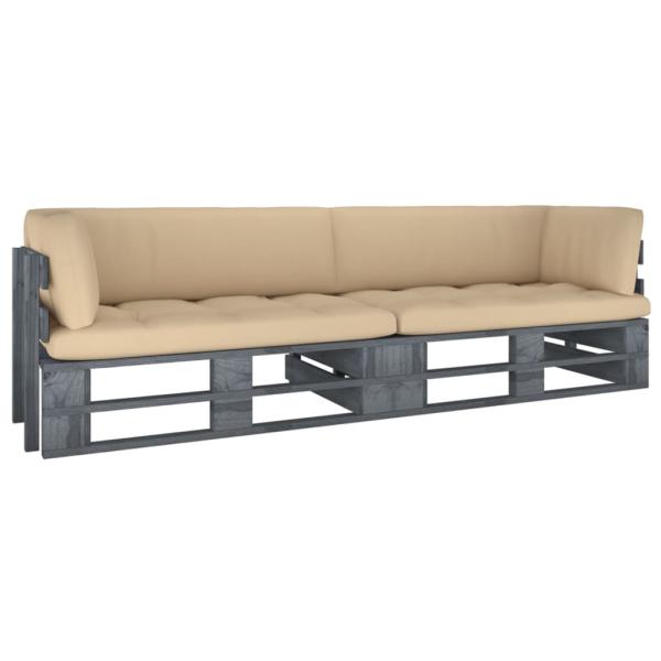 ARDEBO.de - 2-Sitzer-Palettensofa mit Kissen Grau Imprägniertes Kiefernholz