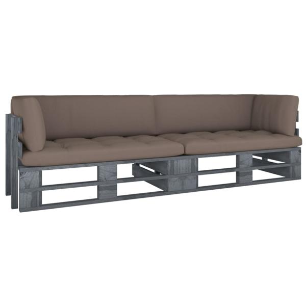 ARDEBO.de - 2-Sitzer-Palettensofa mit Kissen Grau Imprägniertes Kiefernholz