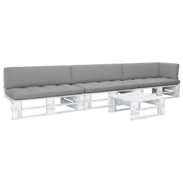 ARDEBO.de - 4-tlg. Paletten-Lounge-Set Weiß Imprägniertes Kiefernholz