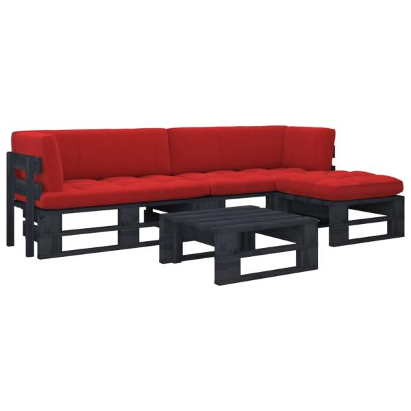 ARDEBO.de - 4-tlg. Paletten-Lounge-Set Schwarz Imprägniertes Kiefernholz