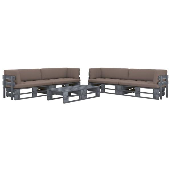 ARDEBO.de - 6-tlg. Paletten-Lounge-Set Grau Imprägniertes Kiefernholz