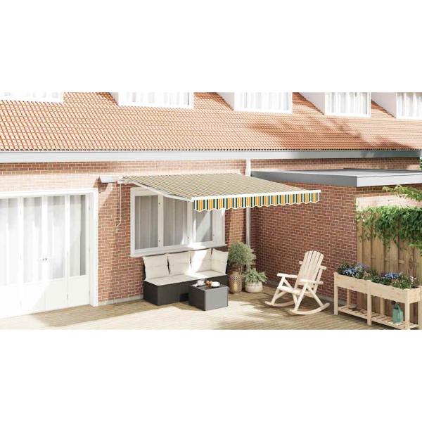 Einziehbare Markise Grün und Gelb 300 x 250 cm Stoff und Stahl