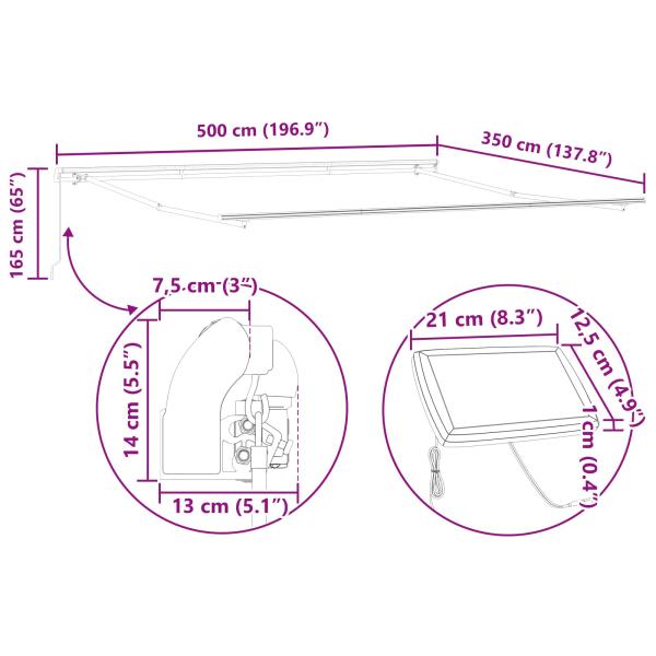 Einziehbare Markise Weiß 500 x 350 cm Stoff