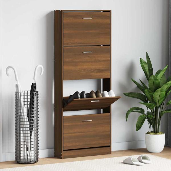 ARDEBO.de - Schuhschrank Braun Eichen-Optik 59x17x150 cm Holzwerkstoff