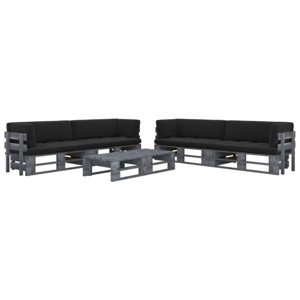ARDEBO.de - 6-tlg. Paletten-Lounge-Set Grau Imprägniertes Kiefernholz