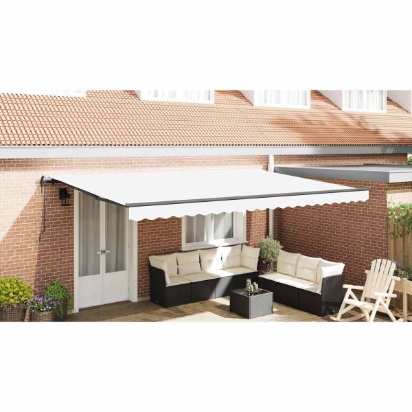 Einziehbare Markise Weiß 500 x 300 cm Stoff und Aluminium