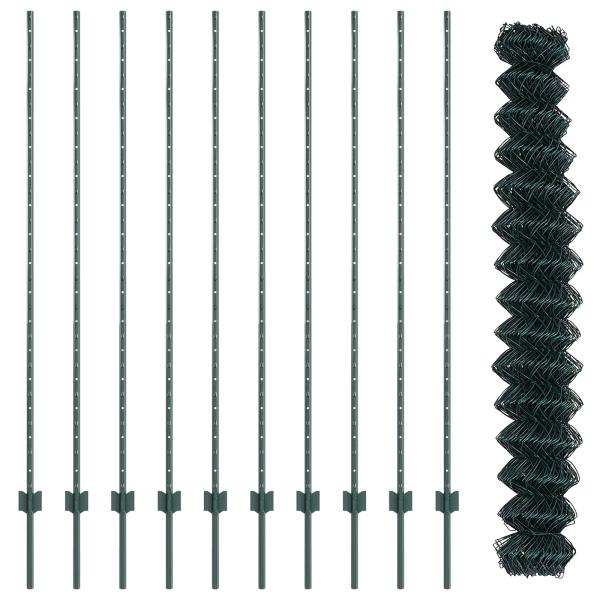 Maschendrahtzaun mit Pfosten 10 x 1,6 m PVC-beschichteter Stahl