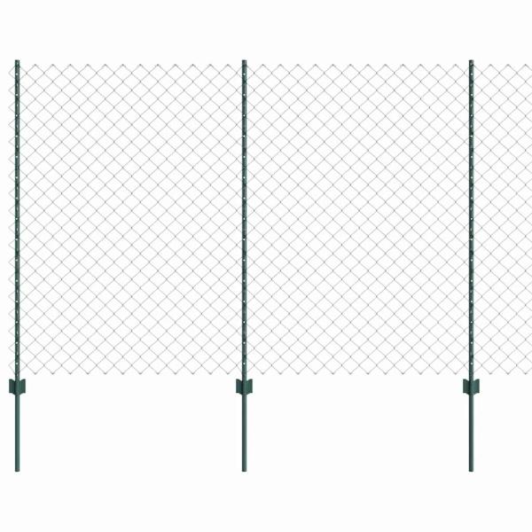 Maschendrahtzaun mit Pfosten 25 x 1,5 m Verzinkter Stahl Grün