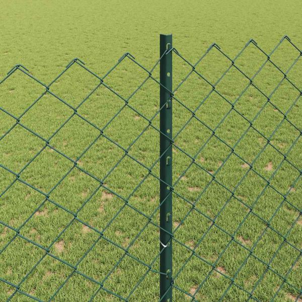 Maschendrahtzaun mit Pfosten 25 x 1,5 m Verzinkter Stahl Grün