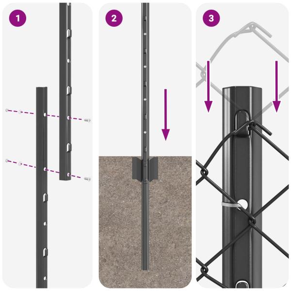 Zaun mit Pfosten Grau 1 x 25 m Stahl und PVC