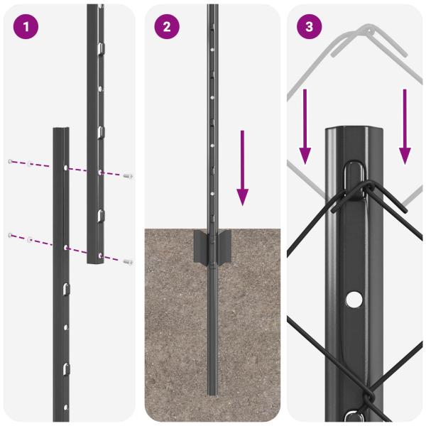 Zaun mit Pfosten Grau 1,4 x 25 m Stahl und PVC