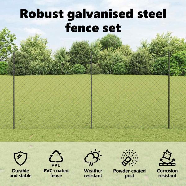 Maschendrahtzaun mit Pfosten 25 x 1,6 m PVC-beschichteter Stahl