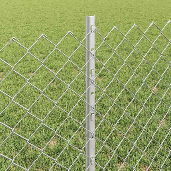 Maschendrahtzaun mit Pfosten 10 x 0,6 m Verzinkter Stahl Silber