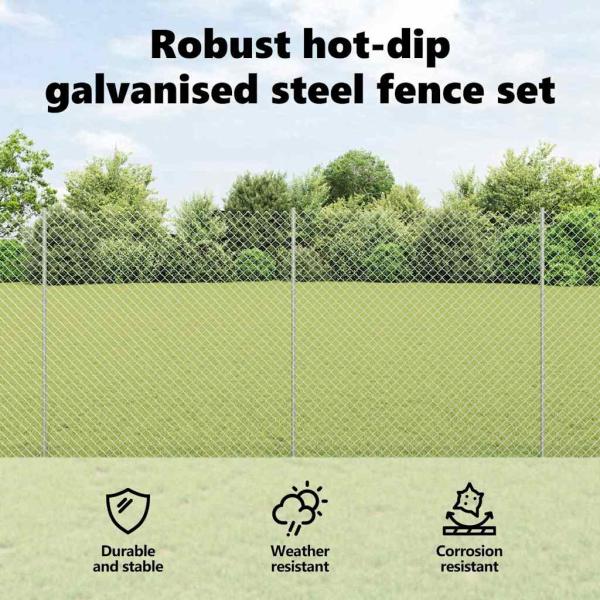 Zaun mit Pfosten Silber 1,5 x 10 m Stahl