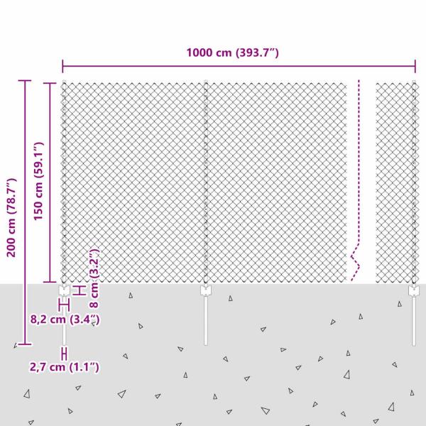 Zaun mit Pfosten Silber 1,5 x 10 m Stahl