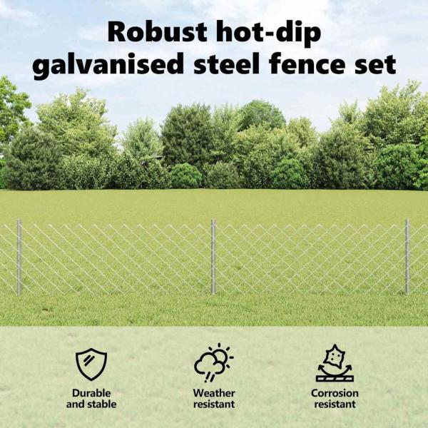 Zaun mit Pfosten Silber 0,4 x 10 m Stahl