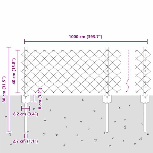 Zaun mit Pfosten Silber 0,4 x 10 m Stahl