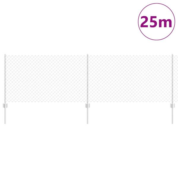 Maschendrahtzaun mit Pfosten 25 x 0,8 m Verzinkter Stahl Silber