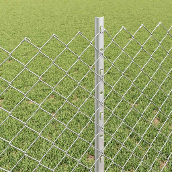 Maschendrahtzaun mit Pfosten 25 x 0,8 m Verzinkter Stahl Silber