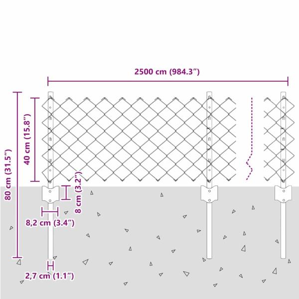 Maschendrahtzaun mit Pfosten 25 x 0,4 m Verzinkter Stahl Silber