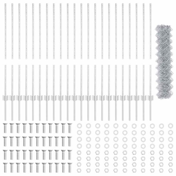Maschendrahtzaun mit Pfosten 25 x 1 m Verzinkter Stahl Silber