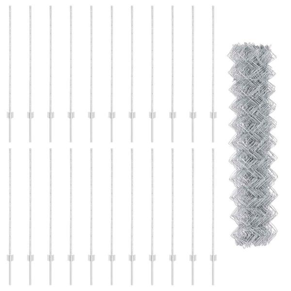 Zaun mit Pfosten Silber 1,2 x 25 m Stahl