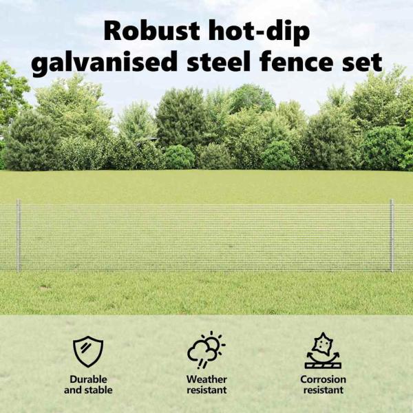 Zaun mit Pfosten Silber 0,4 x 10 m Stahl