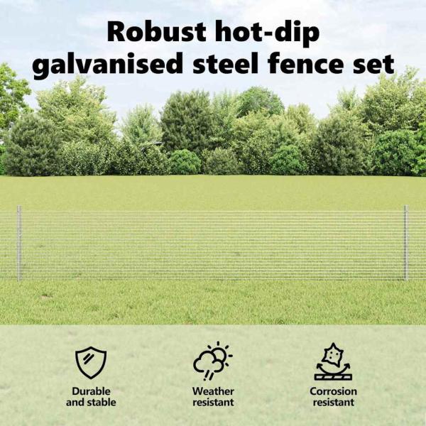 Zaun mit Pfosten Silber 0,4 x 10 m Stahl