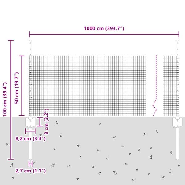 Zaun mit Pfosten Silber 0,5 x 10 m Stahl