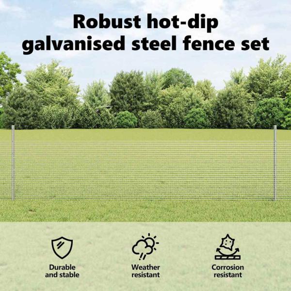 Zaun mit Pfosten Silber 0,5 x 10 m Stahl