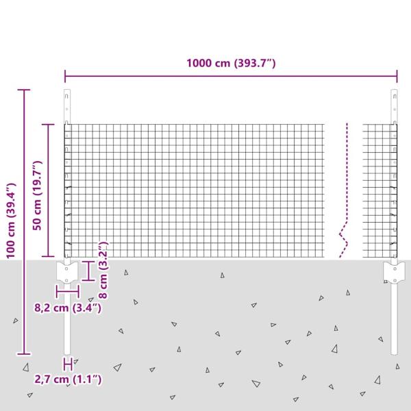 Zaun mit Pfosten Silber 0,5 x 10 m Stahl