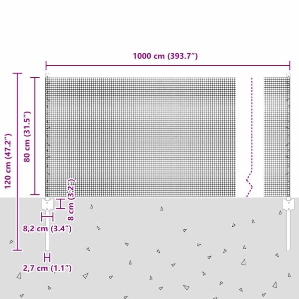 Zaun mit Pfosten Silber 0,8 x 10 m Stahl
