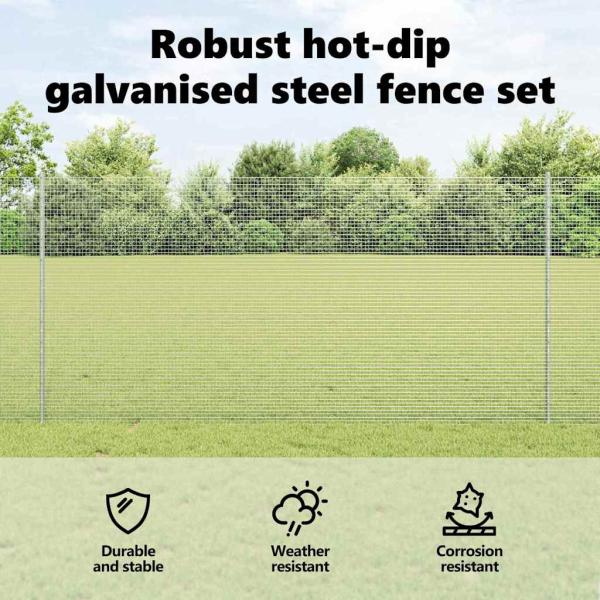 Zaun mit Pfosten Silber 1,2 x 10 m Stahl